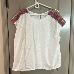 Caslon white short sleeve top with embroidery on the sleeves